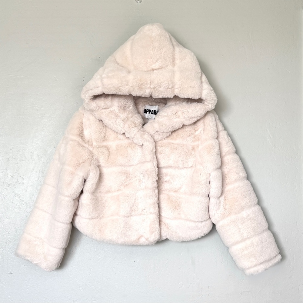 Apparis Ivory Faux fur Hooded Cropped fit Jacket Size S